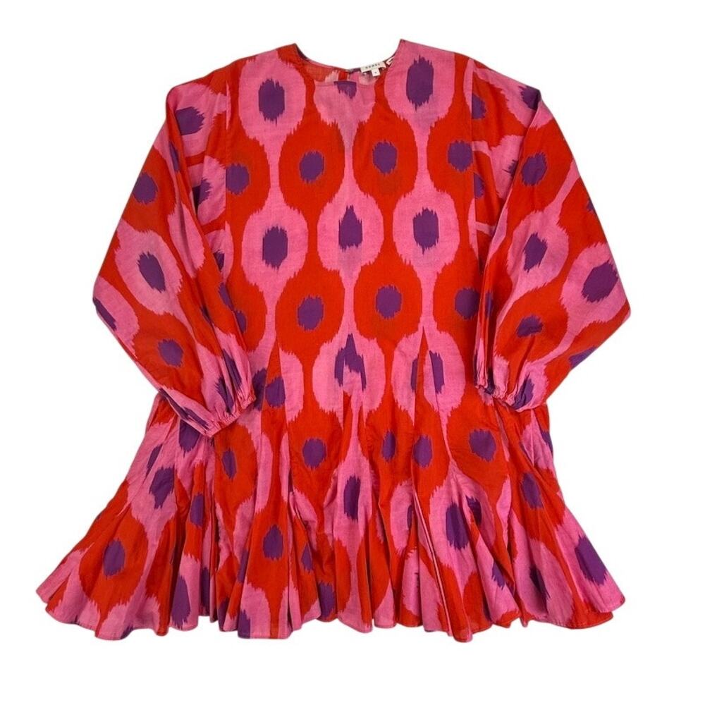 RHODE Ella Mini Dress Red Pink Ikat Cotton Ruffle Size Small